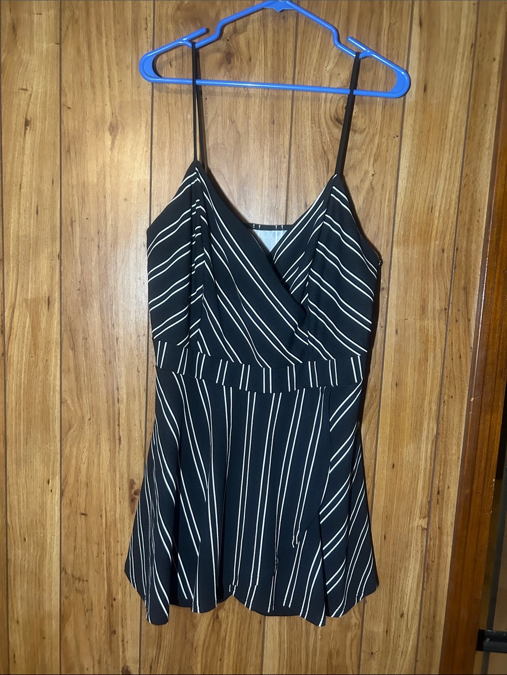 Black and White Striped Spaghetti Strap romper